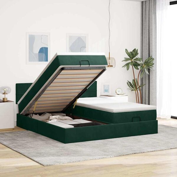 VidaXL Cadre de lit ottoman avec matelas vert fonc&eacute; 180x200cm velours