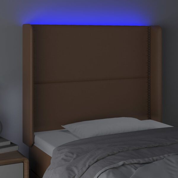 vidaXL T&ecirc;te de lit &agrave; LED Marron 93x16x118/128 cm Similicuir