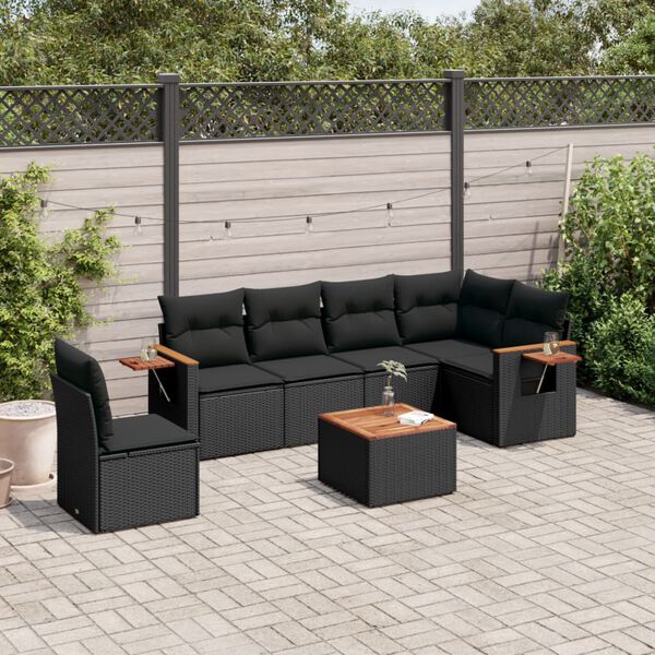 vidaXL Salon de jardin 7 pcs avec coussins noir r&eacute;sine tress&eacute;e