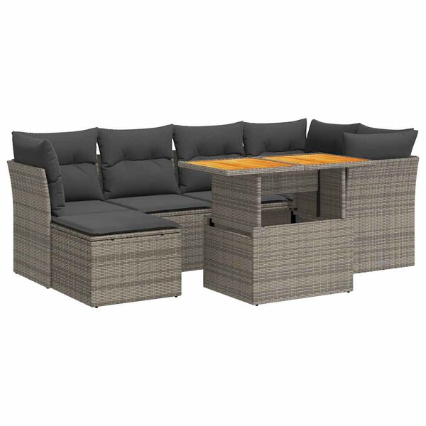 vidaXL Salon de jardin avec coussins 7 pcs gris r&eacute;sine tress&eacute;e