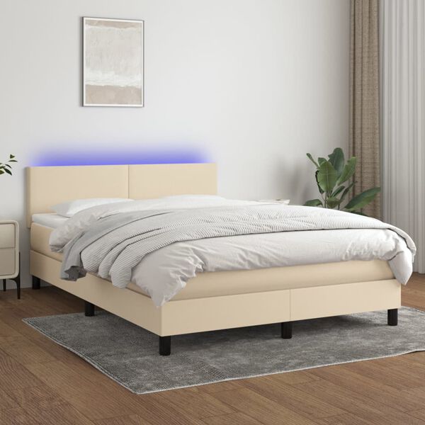 vidaXL Sommier &agrave; lattes de lit avec matelas LED Cr&egrave;me 140x190 cm Tissu