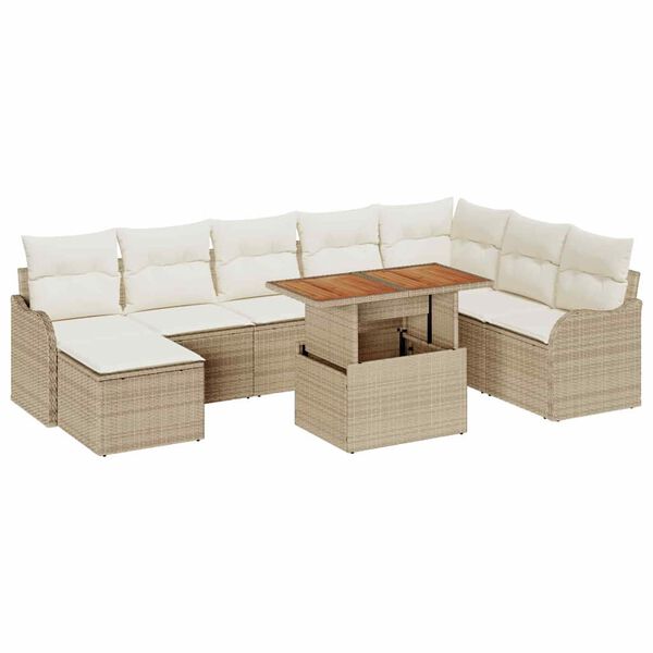 vidaXL Ensemble de canap&eacute; de jardin 9 pcs Beige Poly rotin
