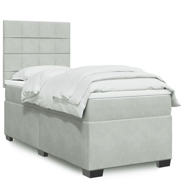 vidaXL Sommier &agrave; lattes de lit et matelas Gris clair 90x200 cm Velours