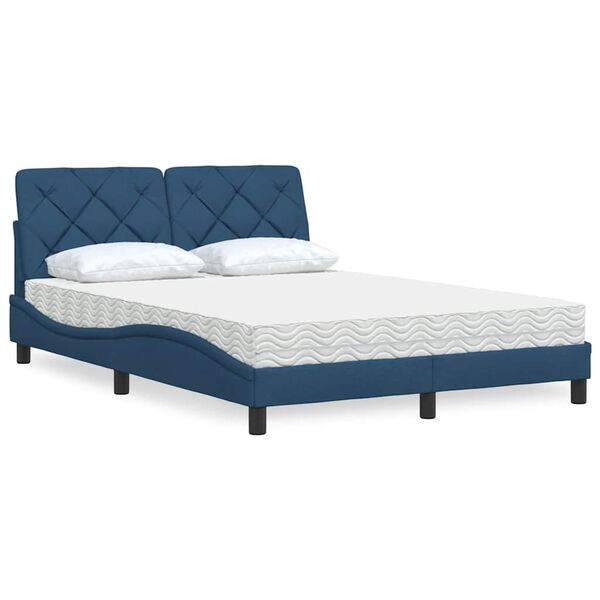 vidaXL Lit avec matelas bleu 140x200 cm tissu