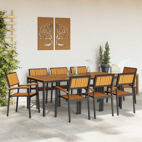 vidaXL Ensemble de salle &agrave; manger pour jardin 9 pcs Noir et marron