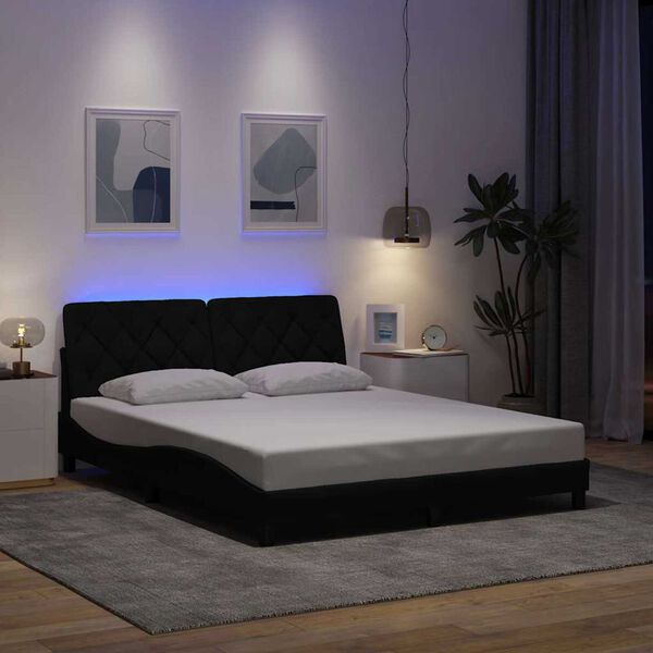 vidaXL Cadre de lit avec LED sans matelas noir 160x200 cm tissu