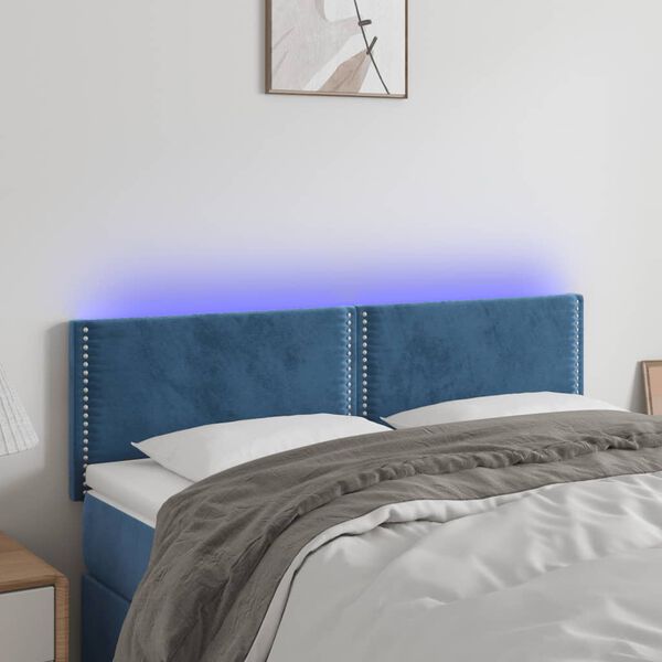 vidaXL T&ecirc;te de lit &agrave; LED Bleu fonc&eacute; 144x5x78/88 cm Velours