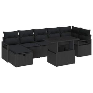vidaXL Ensemble de canap&eacute; de jardin avec coussin 8 pcs Noir Poly rotin