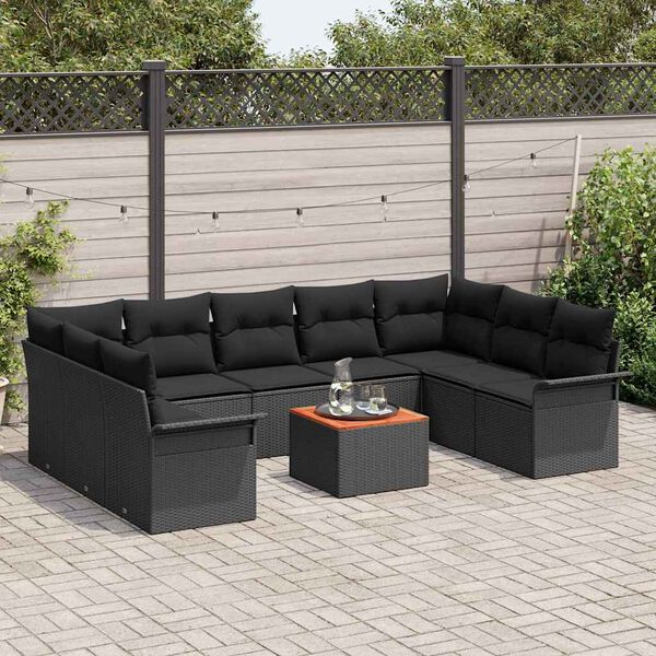 vidaXL Ensemble de canap&eacute; de jardin avec coussin 10 pcs Noir polyrotin