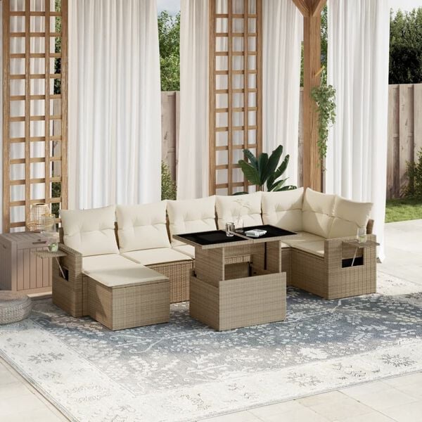 vidaXL Salon de jardin avec coussins 8 pcs beige r&eacute;sine tress&eacute;e