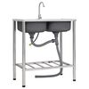 vidaXL &Eacute;vier de camping Double lavabo avec robinet Acier inoxydable