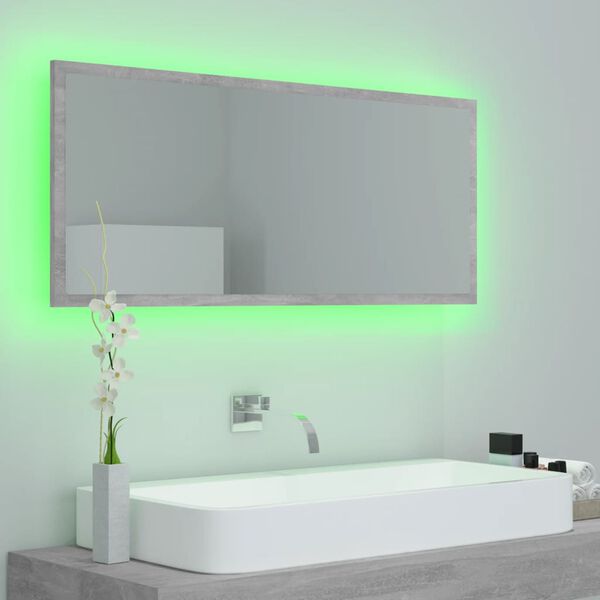 vidaXL Miroir à LED de salle de bain Gris béton 100x8,5x37cm Acrylique