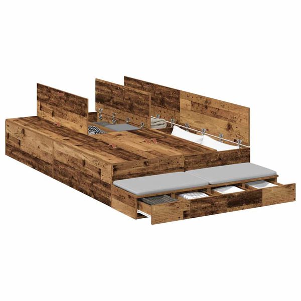 vidaXL Cadre de lit avec rangement avec tiroir Bois Ancien 120 cm