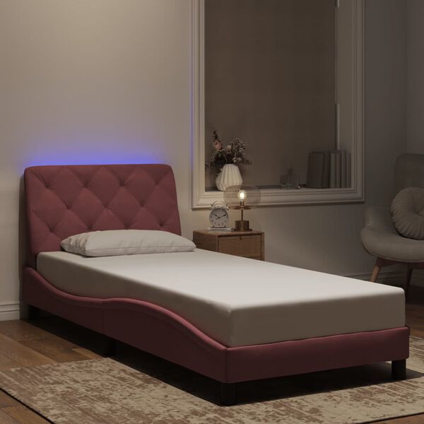 vidaXL Cadre de lit avec LED sans matelas rose 90x190 cm velours