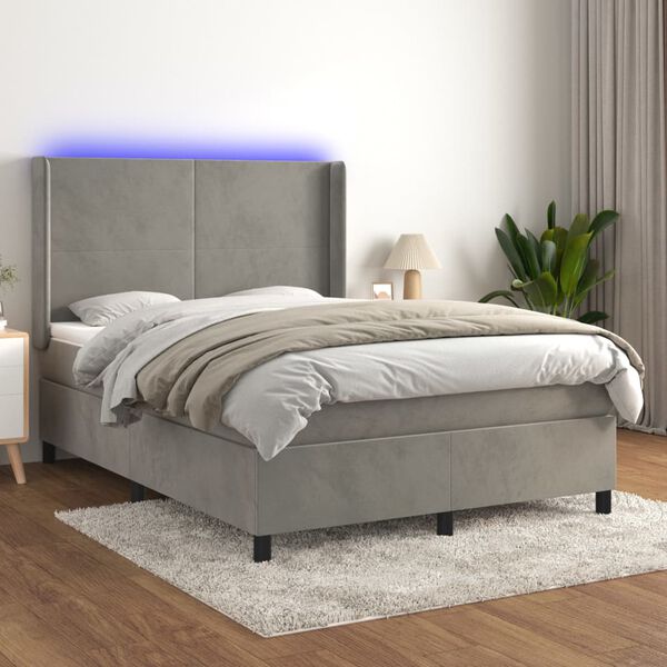 vidaXL Sommier &agrave; lattes de lit matelas et LED Gris clair 140x190 cm