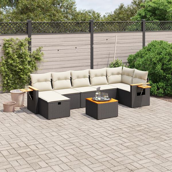 vidaXL Salon de jardin 8 pcs avec coussins noir r&eacute;sine tress&eacute;e
