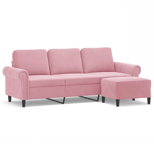 vidaXL Canap&eacute; &agrave; 3 places avec repose-pieds Rose 180 cm Velours