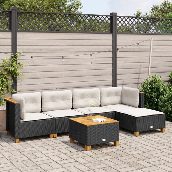 vidaXL Salon de jardin 6 pcs avec coussins noir r&eacute;sine tress&eacute;e