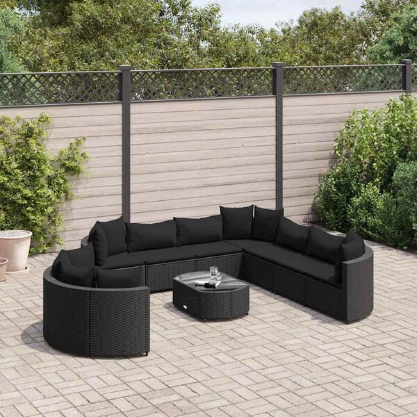vidaXL Salon de jardin 10 pcs avec coussins noir r&eacute;sine tress&eacute;e