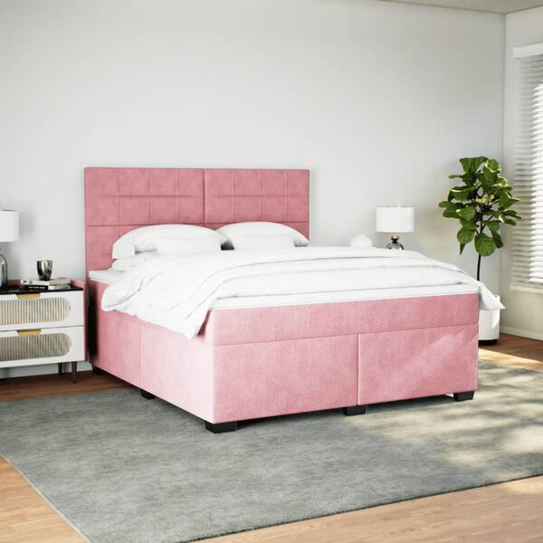 vidaXL Sommier &agrave; lattes de lit avec matelas Rose 180x200 cm Velours