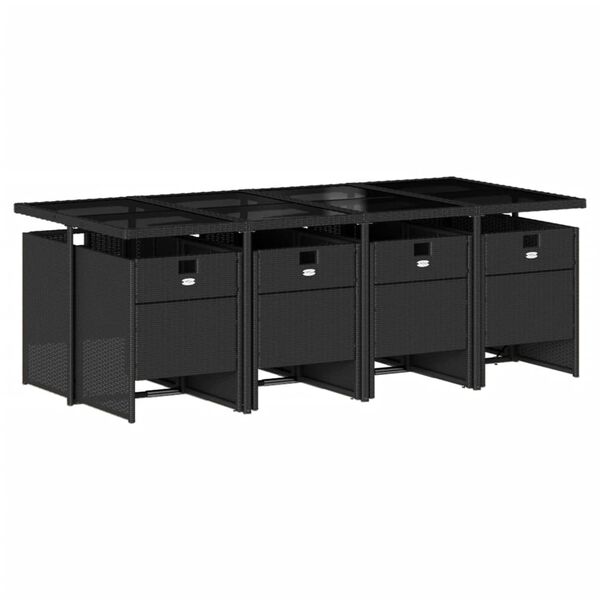 vidaXL Ensemble &agrave; manger de jardin 9pcs coussins noir r&eacute;sine tress&eacute;e