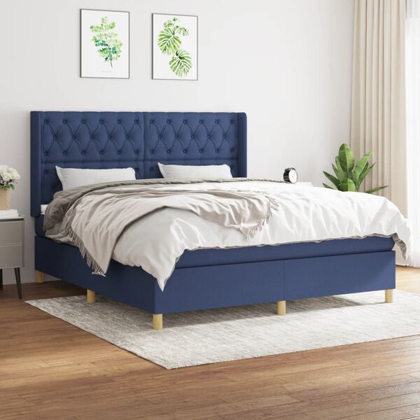 vidaXL Sommier &agrave; lattes de lit avec matelas Bleu 160x200 cm Tissu