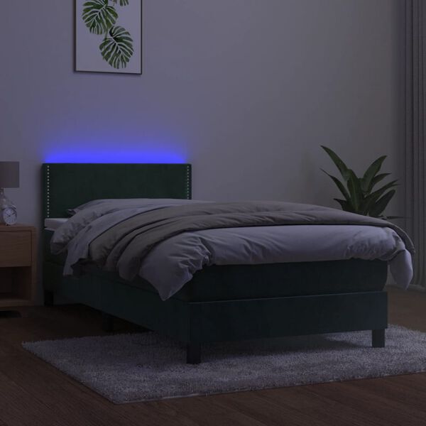 vidaXL Sommier &agrave; lattes de lit avec matelas et LED Vert fonc&eacute; 80x200cm