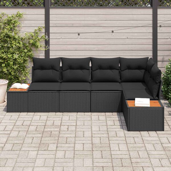 vidaXL Ensemble de canap&eacute; de jardin avec coussin 5 pcs Noir Poly rotin