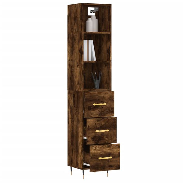 vidaXL Buffet haut Ch&ecirc;ne fum&eacute; 34,5x34x180 cm Bois d'ing&eacute;nierie
