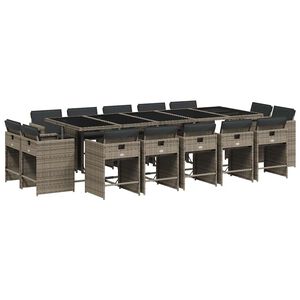 vidaXL Ensemble &agrave; manger de jardin 15 pcs coussins gris r&eacute;sine tress&eacute;e