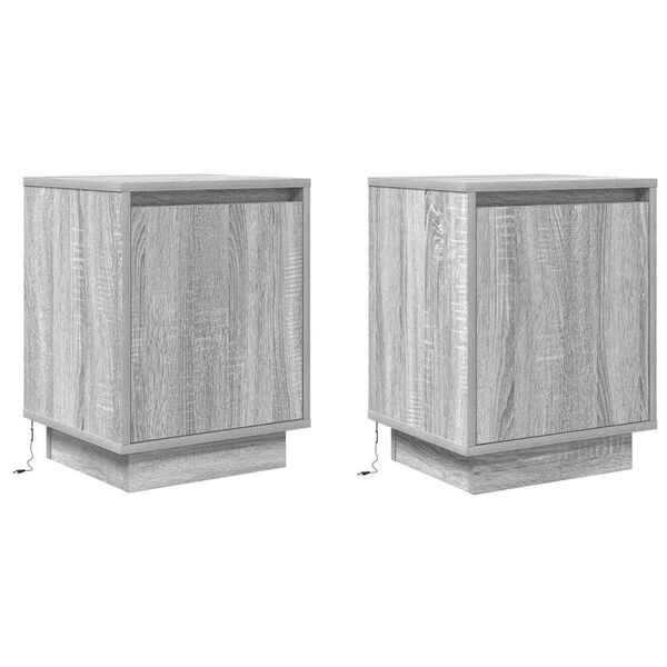 VidaXL Tables de chevet avec lumi&egrave;res LED 2 pcs sonoma gris 38x34x50cm