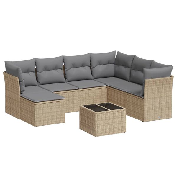 vidaXL Salon de jardin avec coussins 8 pcs beige r&eacute;sine tress&eacute;e