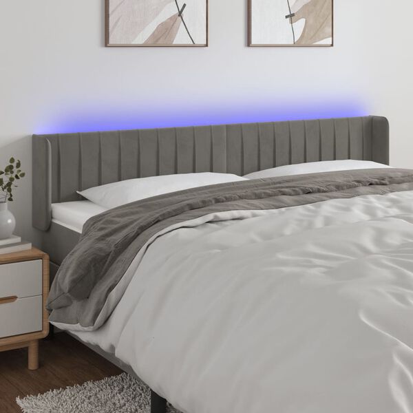 vidaXL Tête de lit à LED Gris clair 163x16x78/88 cm Velours