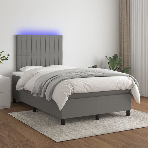 vidaXL Sommier &agrave; lattes de lit et matelas et LED Gris fonc&eacute; 120x200 cm