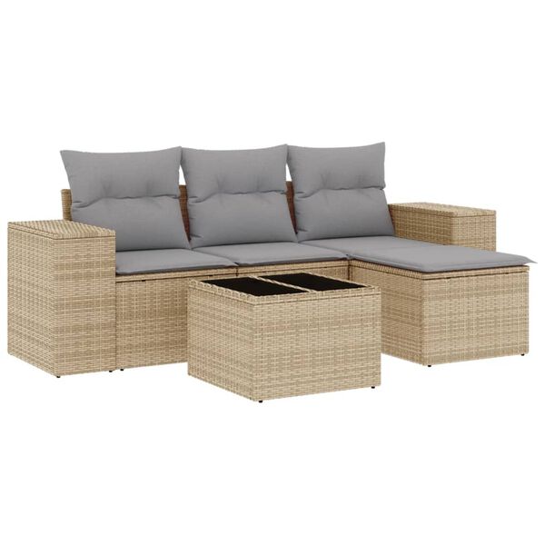 vidaXL Salon de jardin avec coussins 5 pcs beige r&eacute;sine tress&eacute;e