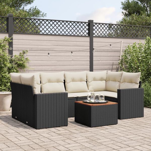 vidaXL Salon de jardin 7 pcs avec coussins noir r&eacute;sine tress&eacute;e
