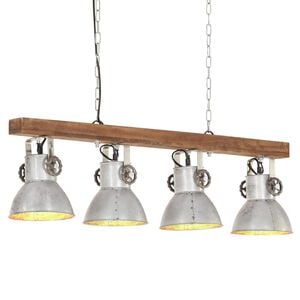 vidaXL Plafonnier industriel Argent&eacute; E27 Bois de manguier