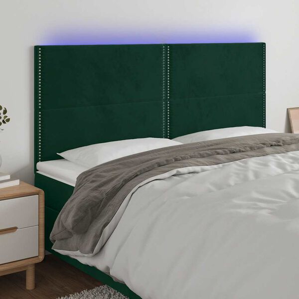 vidaXL T&ecirc;te de lit &agrave; LED Vert fonc&eacute; 200x5x118/128 cm Velours