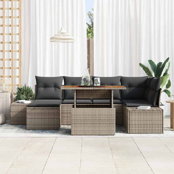 vidaXL Ensemble de salle &agrave; manger pour jardin 7 pcs Gris et marron