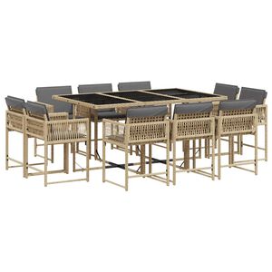 vidaXL Ensemble &agrave; manger de jardin et coussins 11 pcs m&eacute;lange beige