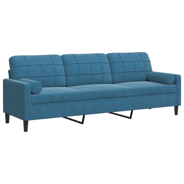 vidaXL Canapé 3 places avec oreillers décoratifs bleu 210 cm velours