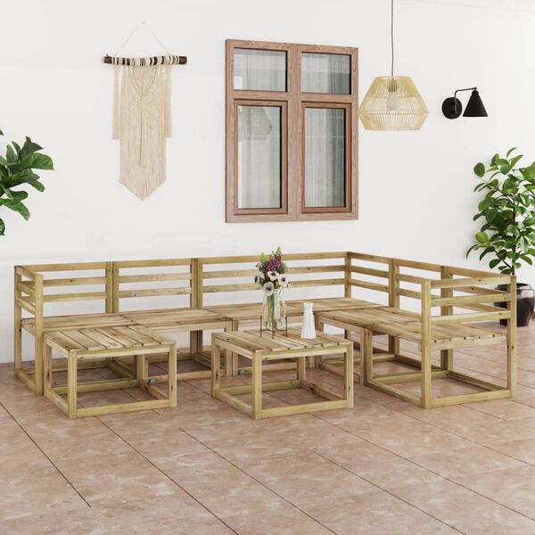 vidaXL Salon de jardin 8 pcs bois de pin impr&eacute;gn&eacute; de vert