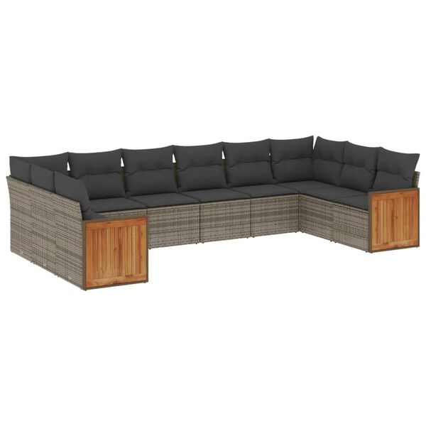 vidaXL Salon de jardin avec coussins 10 pcs gris r&eacute;sine tress&eacute;e