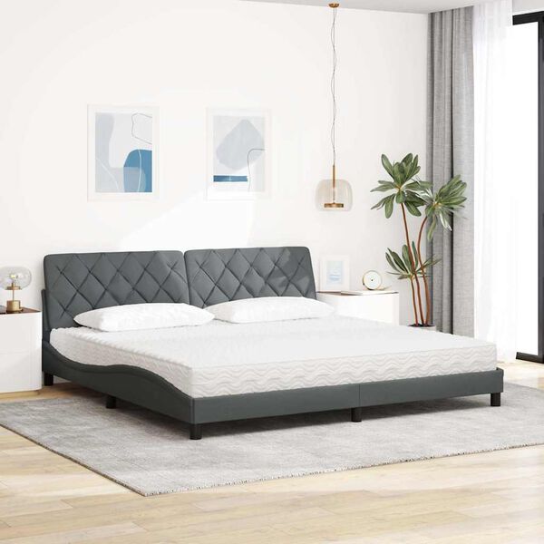 vidaXL Lit avec matelas gris fonc&eacute; 200x200 cm tissu