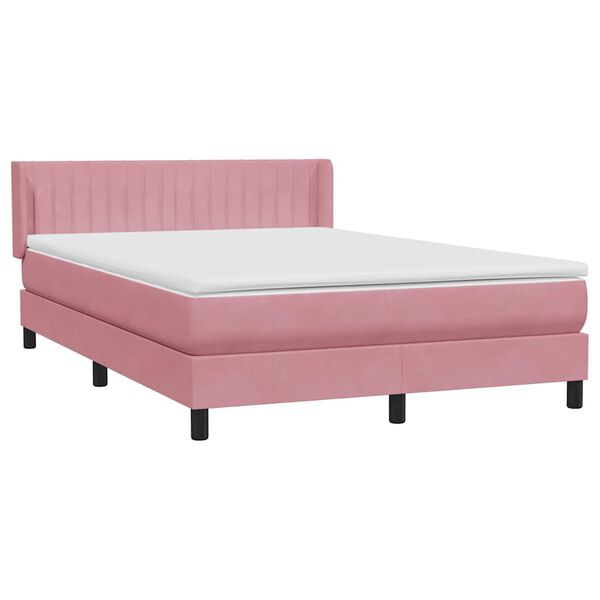 vidaXL Sommier &agrave; lattes de lit avec matelas rose 140x210 cm velours