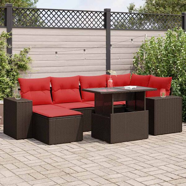 vidaXL Salon de jardin avec coussins 9pcs marron r&eacute;sine tress&eacute;e acacia