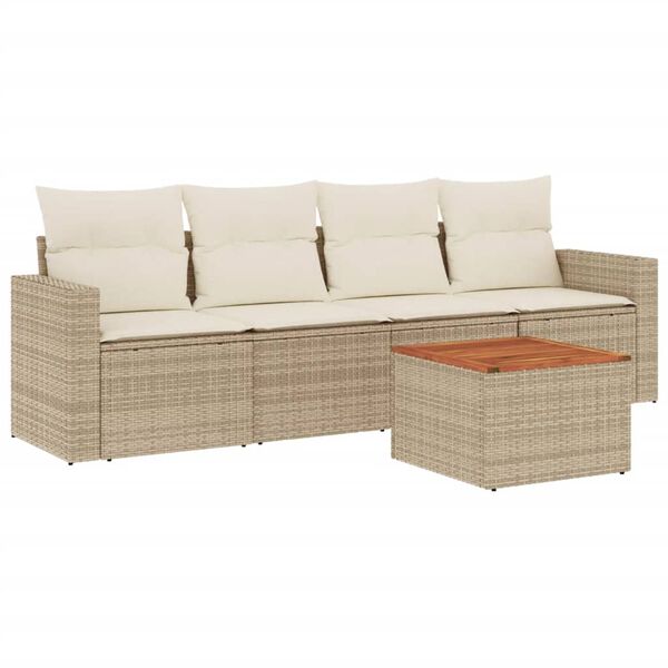 vidaXL Salon de jardin avec coussins 5 pcs beige r&eacute;sine tress&eacute;e
