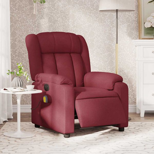 vidaXL Fauteuil de massage inclinable &eacute;lectrique Rouge bordeaux Tissu