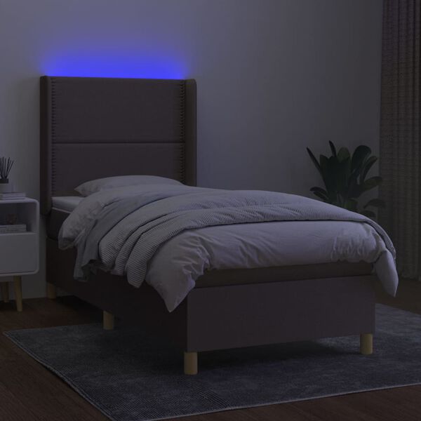 vidaXL Sommier &agrave; lattes de lit matelas et LED Taupe 80x200cm Tissu