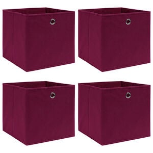 vidaXL Bo&icirc;tes de rangement 4 pcs Rouge fonc&eacute; 32x32x32 cm Tissu